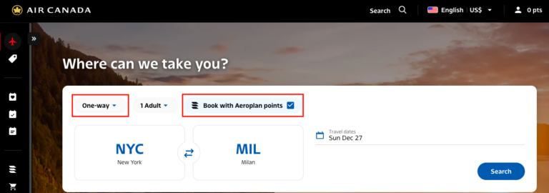 Cómo buscar vuelos con puntos Aeroplan en Air Canada paso a paso