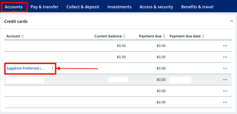 Portal de Chase Ultimate Rewards mostrando tarjetas con puntos transferibles.