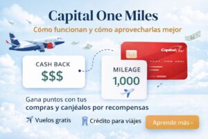Diagrama simple que explica cómo funcionan los Capital One Miles y cómo se pueden usar para viajes o crédito de viaje.