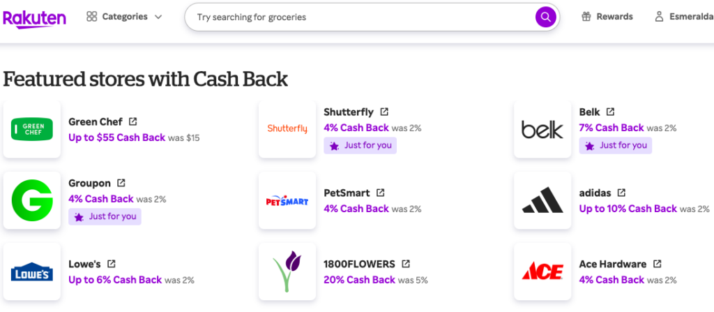ofertas de shopping portals Rakuten con cashback en tiendas