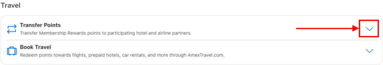 Segundo paso para transferir puntos AMEX: abrir la opción "Transfer Points".