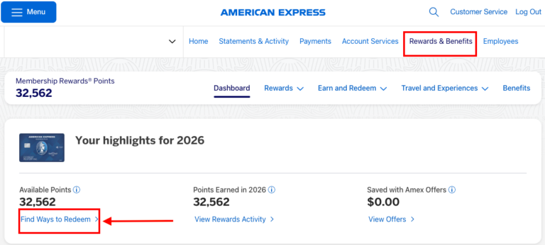 Primer paso para transferir puntos AMEX: acceder a Membership Rewards.