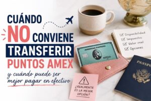 Imagen sobre cuándo no conviene transferir puntos AMEX y cuándo puede ser mejor pagar en efectivo, incluyendo errores comunes, impuestos altos y disponibilidad usando Membership Rewards.