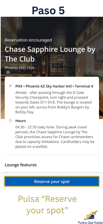 Reservar un horario para visitar el Chase Sapphire Lounge.