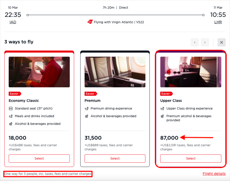 Confirmando lo que encontré en el calendario Reward Seat Checker con una búsqueda en el sitio para 3 personas